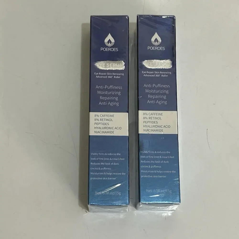 2 Pack Poeroes Eye Serum 8% Caffeine, 8% Retinol, Peptides, EXP: 09/2028
